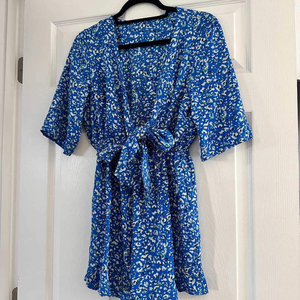 Blue Patterned Wrap Romper